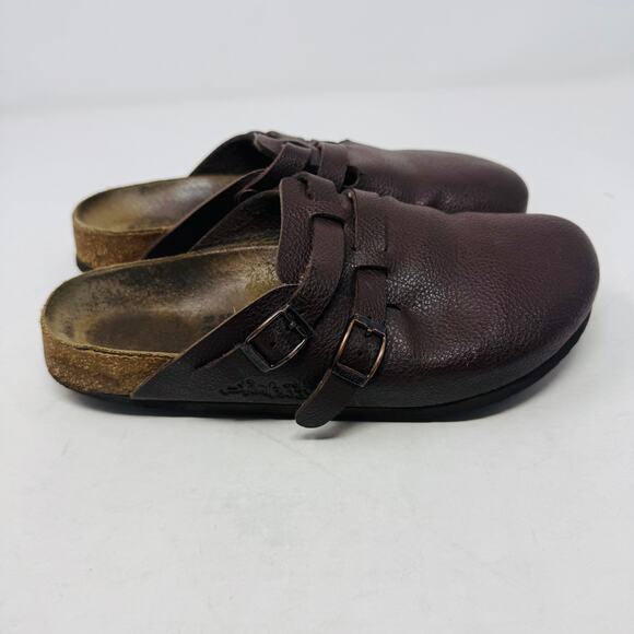 Birki’s Brown Leather Clogs Sandals Slip On Comfort Double Buckle EU 39 US 8 - Picture 6 of 10